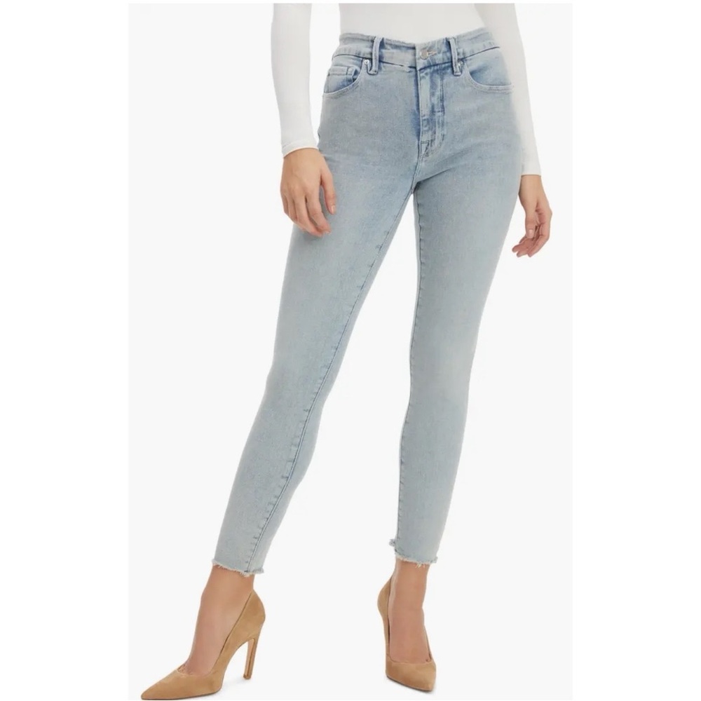 Good American Good Legs Crop Long Fray Hem Jeans Blue 669 Light Wash Size 12/ 31
